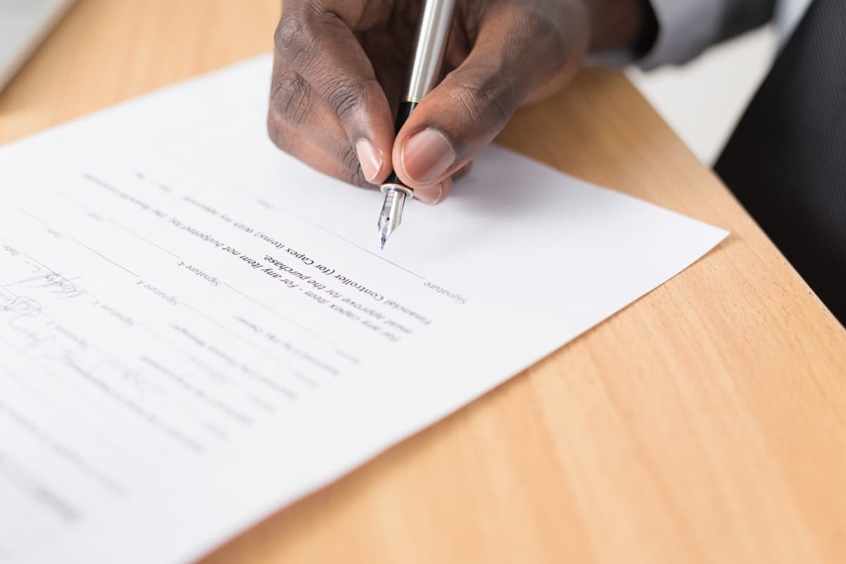 Official legal documents being signed